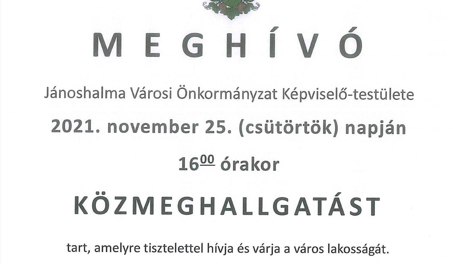 Meghívó - Közmeghallgatás