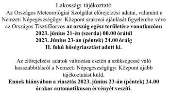 Lakossági tájékoztató - OMSZ előrejelzési adatai