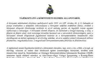 TÁJÉKOZTATÓ A KÖRNYEZETI ELEMEK ÁLLAPOTÁRÓL
