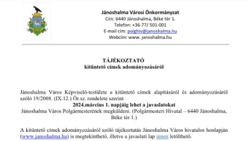 TÁJÉKOZTATÓ kitüntető címek adományozásáról